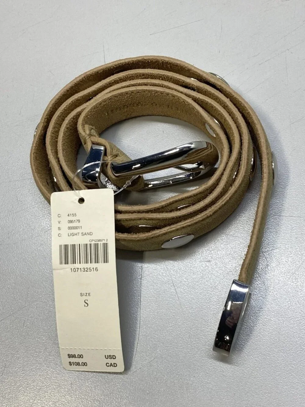 Anthropologie Unisex Western Belt Light Sand Suede Size S Studded Leather Detail